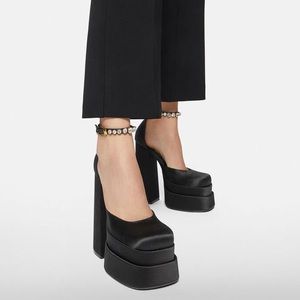 Black Satin Platform Heels